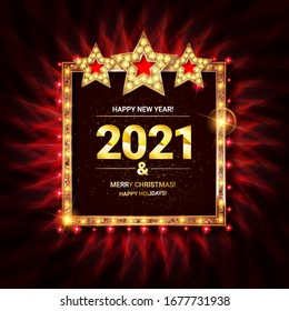 Invitation merry christmas party 2021 poster banner and card design template.Happy holiday and new year glass ball theme concept. In the retro cinematic style