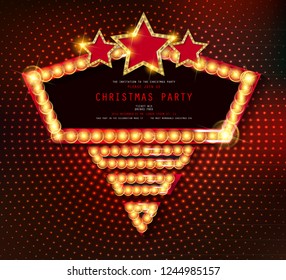 Invitation merry christmas party poster banner and card design template.Happy holiday and new year glass ball theme concept. In the retro cinematic style. Vector illustration