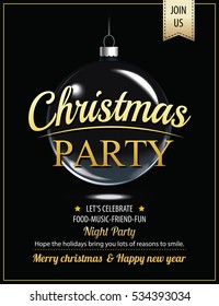 Invitation merry christmas party poster and card design template. Happy holiday and new year with glass ball theme concept.