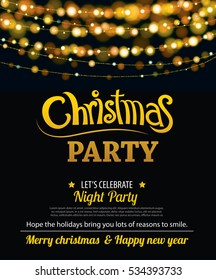 Invitation merry christmas party poster banner and card design template. Happy holiday and new year light theme concept.