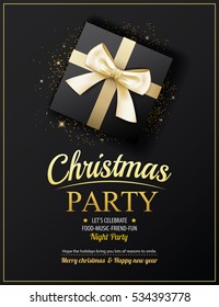 Invitation merry christmas party poster banner and card design template. Happy holiday and new year with gift boxes theme concept.