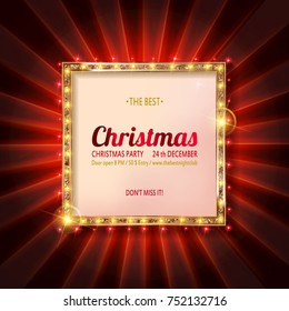 Invitation merry christmas party poster banner and card design template.Happy holiday and new year glass ball theme concept. In the retro cinematic style