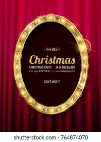 Invitation merry christmas party poster banner and card design template.Happy holiday and new year glass ball theme concept. In the retro  style