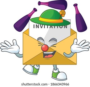 Invitation message mascot cartoon design playing Juggling on circus. Vector illustration