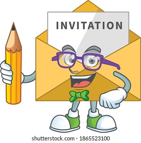 Invitation message student Mascot design concept studying at home. Vector illustration