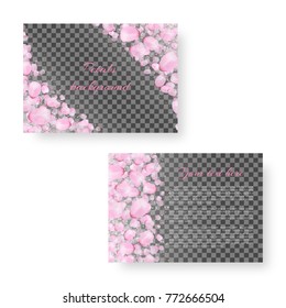 Invitation model with falling petals of a cherry blossom on a transparent backdrop