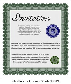 Invitación. Diseño del patrón de dinero. Con un fondo de calidad.   Color verde.