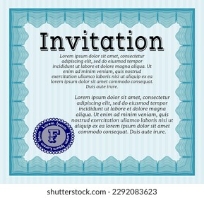 Invitación. Patrón de dinero. Fácil de imprimir.   Color azul claro.
