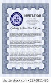 Invitation. Money Pattern. With guilloche pattern and background.   Blue color.