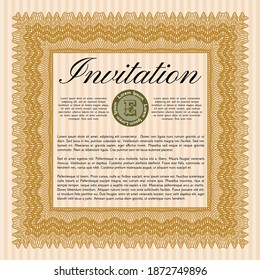 Invitation. Money Pattern. With guilloche pattern. Customizable, Easy to edit and change colors.  Orange color.