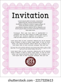 Invitation. Money style design. With background. Vector illustration.  Pink color.