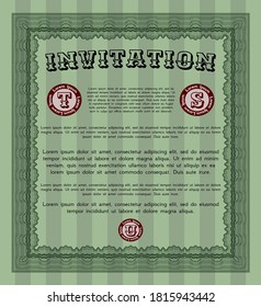Invitation. Money style design.  Detailed.  Green color.