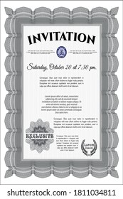 Invitation. Money style design. With great quality guilloche pattern. Customizable, Easy to edit and change colors.  Grey color.