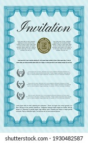 Invitation. Money style design. Printer friendly.   Light blue color.