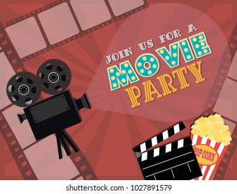 Invitation for Movie party, Hollywood party poster. Cinema poster. Vector illustration