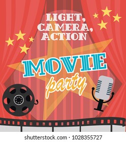 Invitation for Movie party, Hollywood party poster. Cinema poster. Vector illustration
