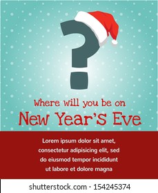invitation for new year party, question mark with christmas hat 