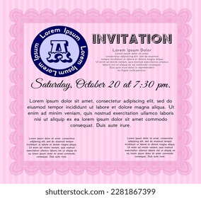 Invitation. Nice design. With complex background.   Pink color.
