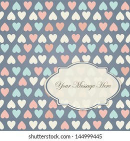 invitation on retro seamless pattern with colorful hearts