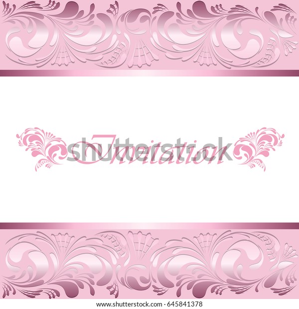 Invitation\
with original ornament on a pink\
background.