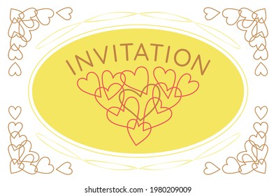 Invitation with overlapping hearts. Vintage style. Hearts border corner. Wedding or Valentine's card design. 
