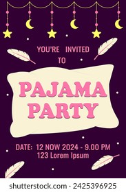 Invitación a una fiesta de pijamas. Trae tu almohada. Una despedida de soltera temática, fiesta de pijamas o cumpleaños. Ilustración de vector