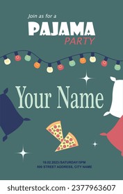 Invitation to a pajama party, a garland of colored lights, pillows and a couple of slices of pizza.