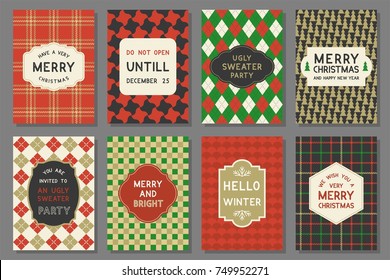 Invitation for party and Merry Christmas typography and elements such as vintage frame, plaid pattern with greeting card template