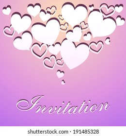 Invitation pastel postcard with paper hearts and carved inscription