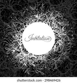 invitation with pattern bouquet of flowers on a black background/ vector illustration