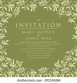 Invitation with pattern olive branch. Template wedding invitation or announcements