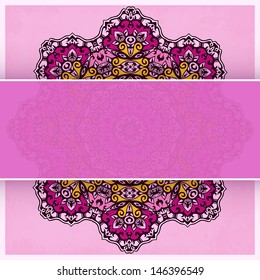Invitation Pink Card with lace floral ornament.