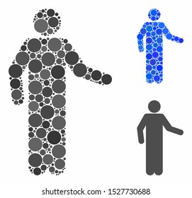 Invitation pose composition of small circles in different sizes and color tinges, based on invitation pose icon. Vector small circles are combined into blue illustration.