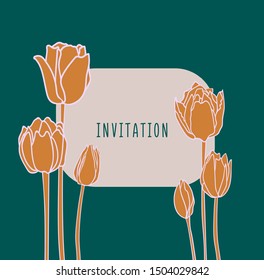 Invitation postcard with tulips on wedding