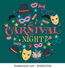Invitation poster for carnival "Mardi Gras". Vector illustration