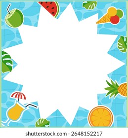 Invitation, poster, flyer, sample, template, instagram post, text box, pool party, ice cream, watermelon, orange, cocktail, summer, vacation