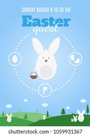 Invitation poster with a rabbit and an inscription - "Easter Quest". Good for announcing quests and events.