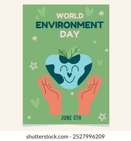 Invitation poster World environment day kawaii character earth