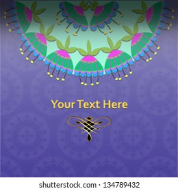 Invitation with purple  pattern and round ornament invitation, backdrop, card, brochure, banner, border, wallpaper. Vector eps10, illustration.