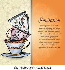 invitation retro hand drawn design card Vector illustration can be used for website background and greeting cards or cover decoration