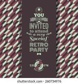Invitation to retro party. Vintage retro geometric background. Hipster style. Vector illustration.