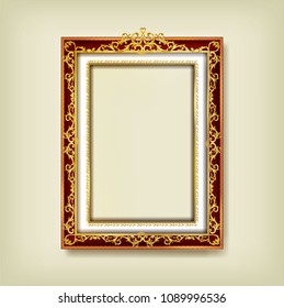 Invitation royal golden photo frame with corner Thailand line floral for picture, Vector design decoration pattern style