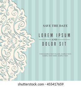Invitation and save the date concept represented by decoration card icon. Blue illustration. 