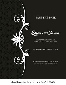 Invitation and save the date concept represented by decoration card icon. Black and white illustration. 