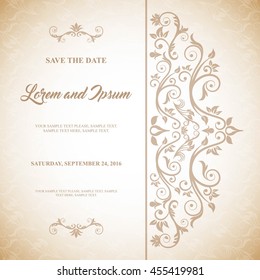 Invitation and save the date concept represented by decoration card icon. Pastel brown illustration. 