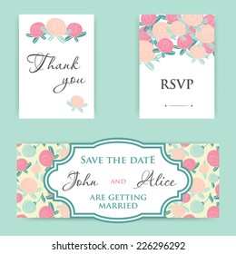 Invitation, Save the Date, Thank you, RSVP. Wedding Cards  Set.