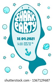 Invitation sea party, shark teeth lettering, shark party