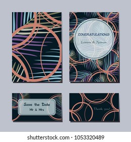 invitation with seamless pattern with tropical leaves and geometric shapes