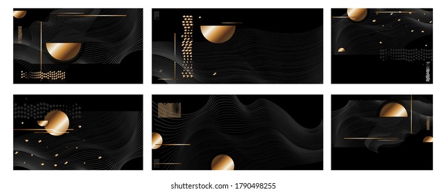Invitation set Gold New Year card design with stylized christmas ball and christmas. Vector illustration geometry