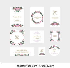 Invitation set vector illustration colorful greeting wedding invitation card illustration set. Flower vector design concept collection